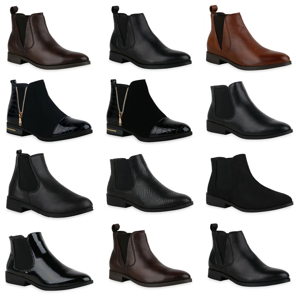 MARKENLOS Damen Chelsea Boots Stiefeletten Basic Schlupf-Schuhe Blockabsatz 901353 Mode