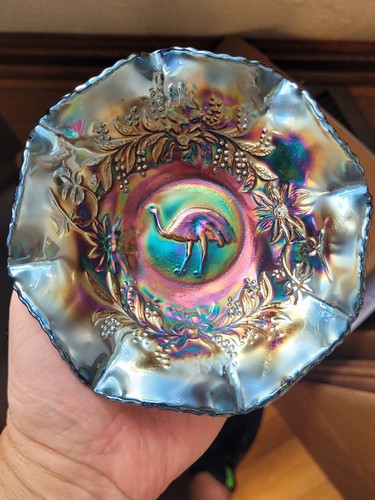 Pretty Black Amethyst Crown Crystal Carnival Glass Australian Emu Sauce Bowl - Picture 6 of 17