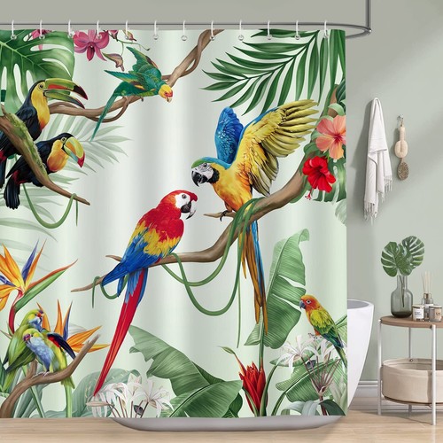 Duschvorhang Tropische Vögel Papagei Tukan Palmblätter Duschvorhänge 180 x 18... - Bild 2 von 7