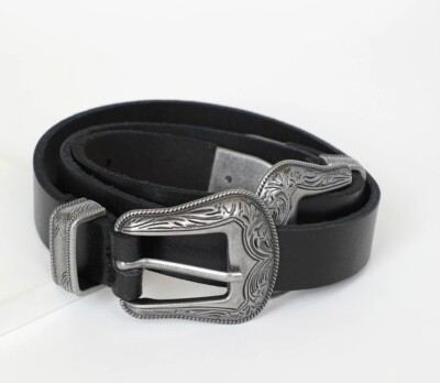MINE DENIM Leather Western Belt （BLK） Black Leather Belt – KMM & Co.