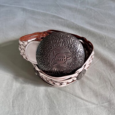 Miss Sixty White Leather Belt Size Medium Y2K Skinny Belt Silver Buckle Genuine Leather Belt - MISS SIXTY main image 2