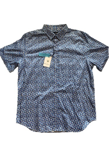 Robert Graham Men's Blue Wade Wave Print Short Sleeve Button Down Shirt 2XL NWT