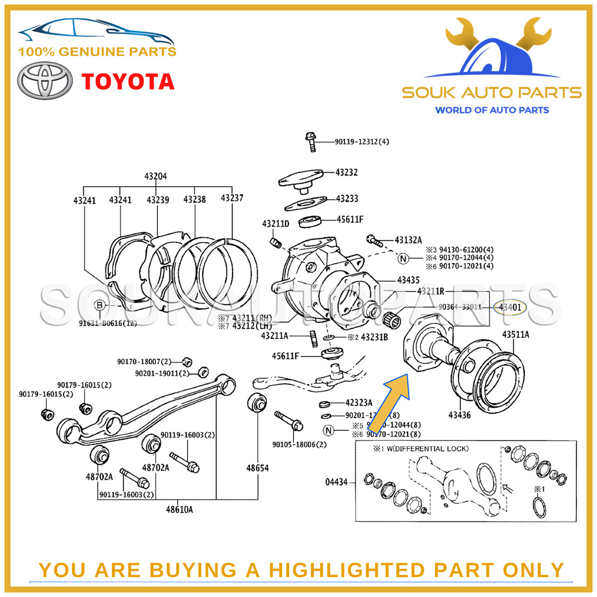 43401-60081 Genuine Toyota SPINDLE SUB-ASSEMBLY, STEERING KNUCKLE 