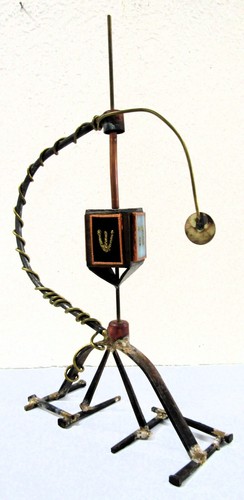 Artist Gary Rosenthal Copper Brass Fused Glass Dreidel Kinetic Sculpture - Picture 4 of 14