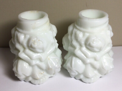 EAPG PAIR OF VICTORIAN MILK GLASS GAUDY ROSE SALT & PEPPER SHAKERS NO LIDS