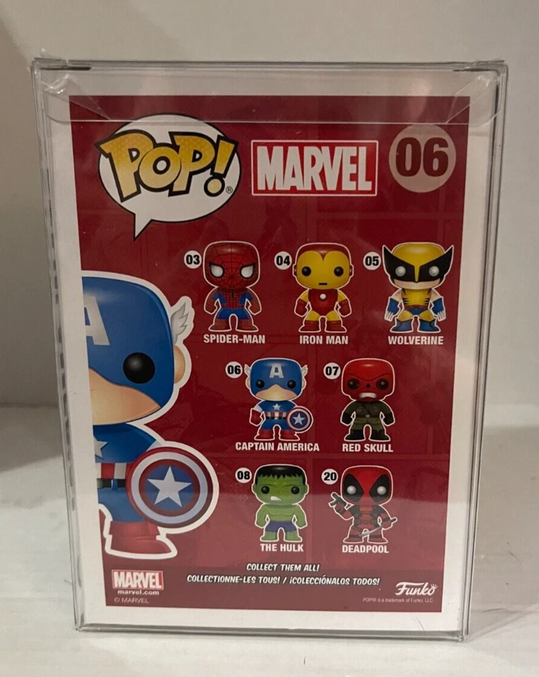 FUNKO MARVEL POP CAPTAIN AMERICA BOBBLE HEAD FIGURE #06 in Plastic Protector - Image 3 of 4