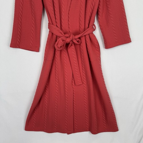 Diamond Tea Robe Womens 1X Plus Pink Cable Knit Floor length Belted Comfort Soft - Picture 3 of 17