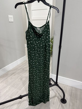 American Eagle Women’s Green Floral Cowl Neck Strappy Maxi Slip Dress S