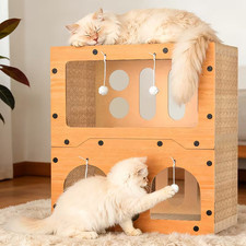 For Indoor 2-Tier Cardboard Cat play Scratcher House Plush Balls with ball Toys
