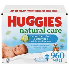 960 Wipes Total Huggies Natural Care Cucumber, Aloe and Vitamin E Baby Wipes,