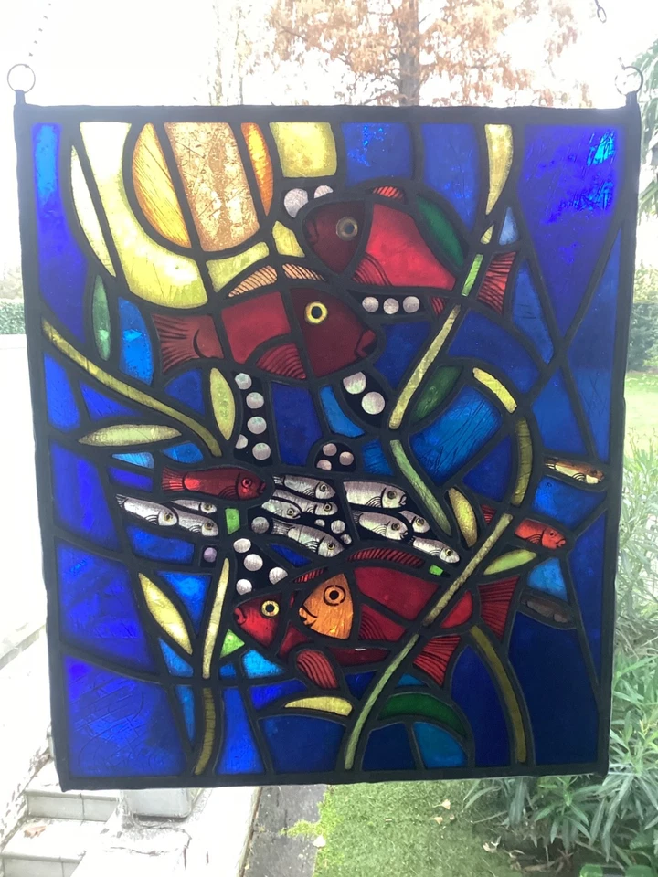 Bleiverglasung/Fensterbild, Fische, signiert H. Liedtjens - Bild 2 von 4