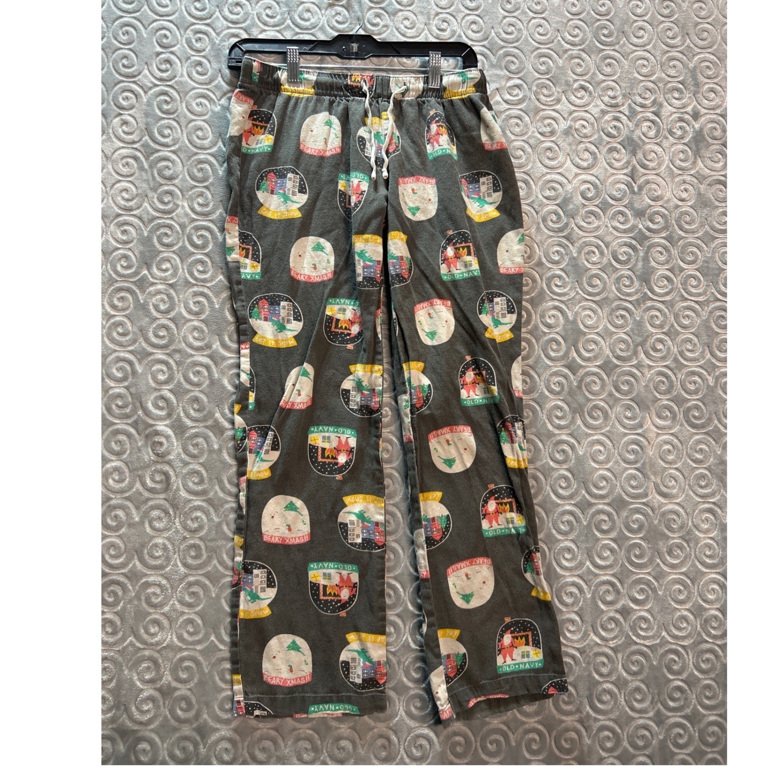Old Navy Womens Pajama Pants Snow Globe Print Drawstring Waist Gray XS