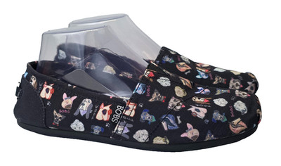 BOBS by Skechers Women's Shoes Size 8.5 Black Canvas Slip On Dogs Ballets
