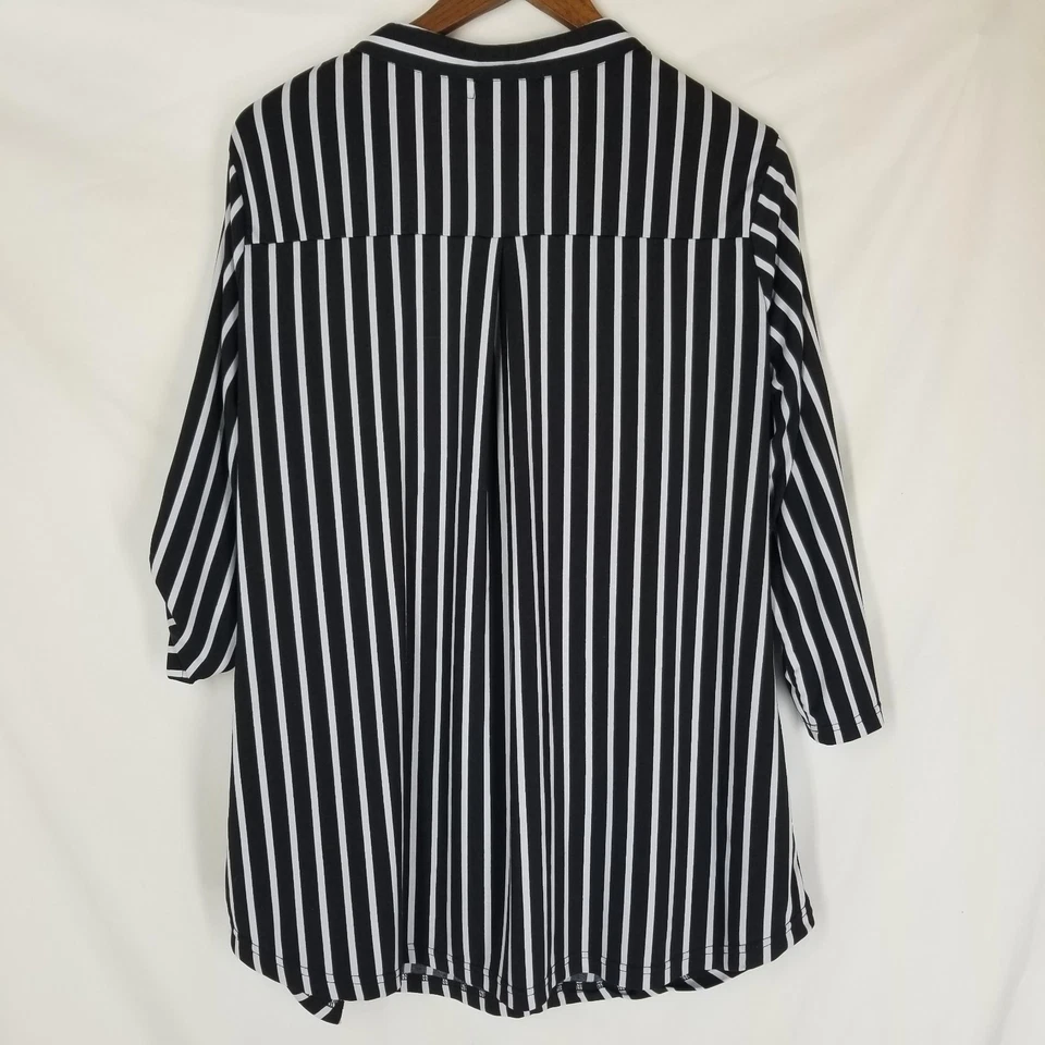 NINEDAILY Mujer 2XL BLUSA JERSY A RAYAS BLANCO Y NEGRO CREMALLERA FRONTAL MANGAS 3/4 Foto 2 de 4