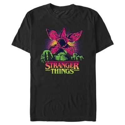Men's Stranger Things Demogorgon Neon Pixel Logo T-Shirt