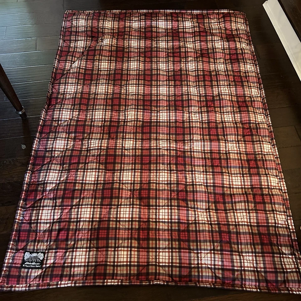 Manta de plumón de ganso Eddie Bauer 48x69 roja a cuadros polar camping al aire libre Foto 2 de 4