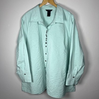 Ali Miles Tunic Top  Size 3X Mint Green Mismatched Buttons Art to Wear