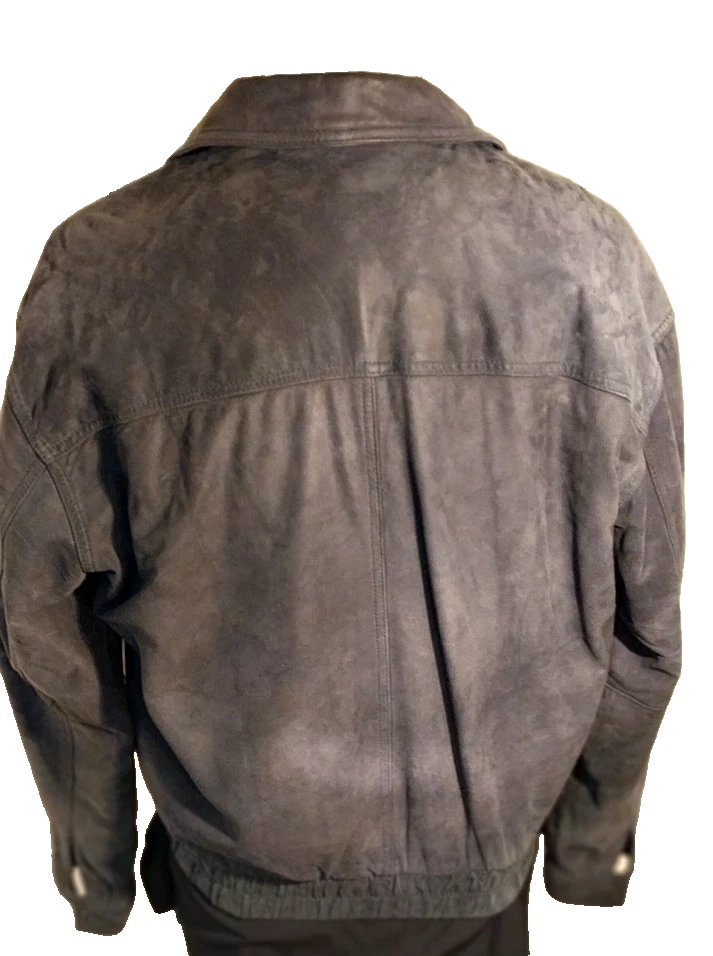 Chaqueta Bomber de Cuero Vintage Años 80 Hunt Club Genuina 42 44 L Negro Envejecido U Foto 2 de 4