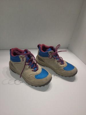 Merrell Unisex Kids Notch Mid Hiking Boots Taupe/Blue Size 3M Gently Used