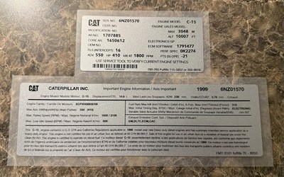 1999 Caterpillar 6NZ Engine Sticker For Offroad Use Only Silver