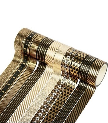 10 Rolls Washi Tape Set Masking Black Gold Foil Print Decorative Tape