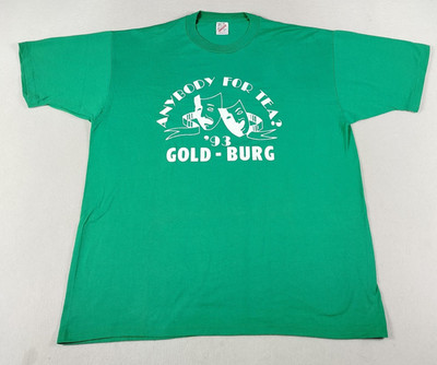 Vintage Jerzees Anybody For Tea Shirt Mens XL Green Theater Drama 1993 Graphic