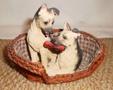 VINTAGE 2 little German Shepard puppies in a wicker basket so cute