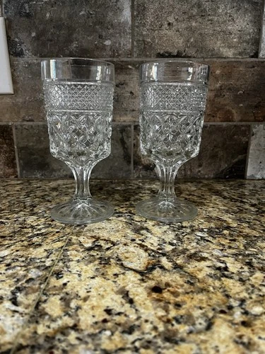 Vintage Anchor Hocking Wexford Pattern Clear Glass 6.5" Water Goblets, Set Of 2