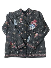 Vintage Denim  Co Embroidered Floral Jean Jacket Women  s L Colorful Button Down