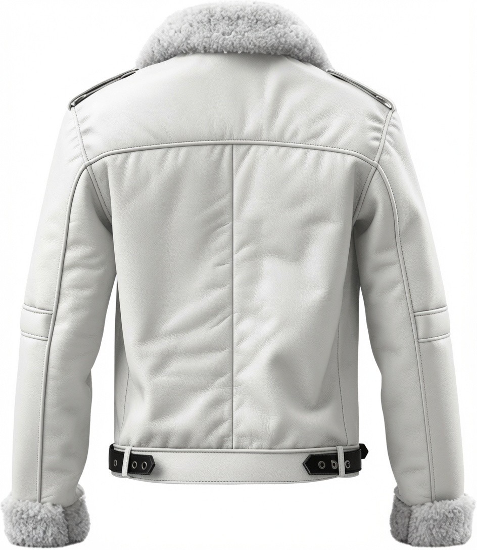 Men’s Genuine Sheepskin Shearling Aviator Bomber Leather Jacket winter fur Coat - second product detail image
