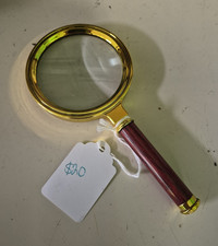 Gold Tone Frame Handheld Magnifying Glass with Red Handle Desktop Item