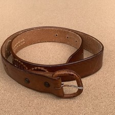 Vintage Brown Hand Tooled Leather Belt 80 s Scorpion Stitched Braided 36