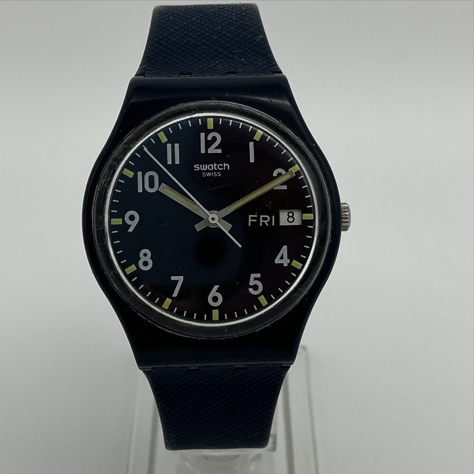 Swatch Sir Blue Mens Watch 34mm Blue Dial GN718 Silicone Day Date New Battery