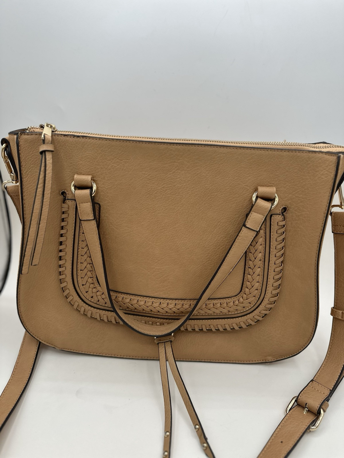 SOLE SOCIETY Tan Brown Dayla Satchel Purse Braided Shoulder Bag