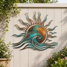 Sun and Wave Metal Wall Art, Coastal Beach Patio Decor, Beach House Sign