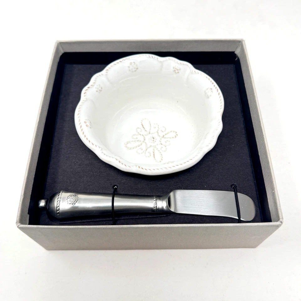 Juliska Jardins du Monde White Ceramic Dip Bowl and Spreader - Image 2 of 4