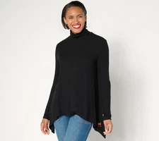 Peace Love World Comfy Turtleneck Sharkbite Hem Long-Sleeve Top Black S Used