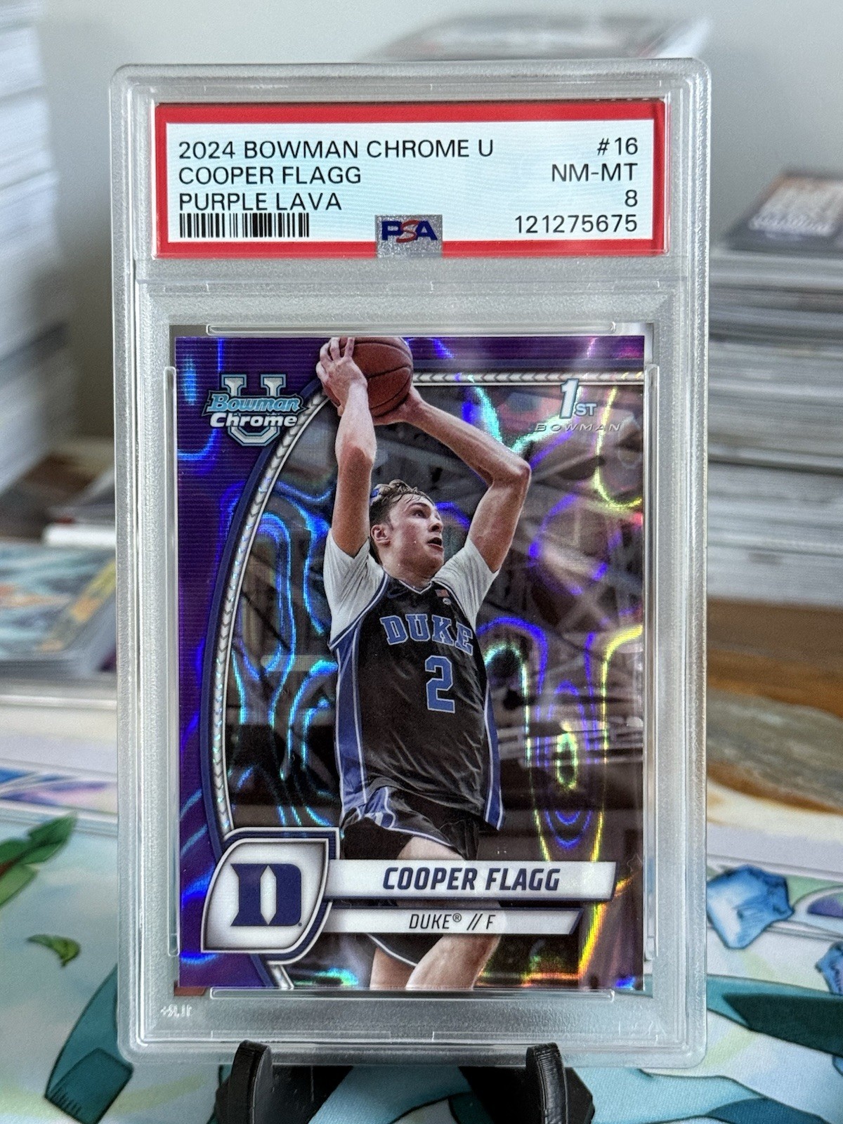2024 BOWMAN CHROME UNIVERSITY PURPLE LAVA #16 COOPER FLAGG PSA 8