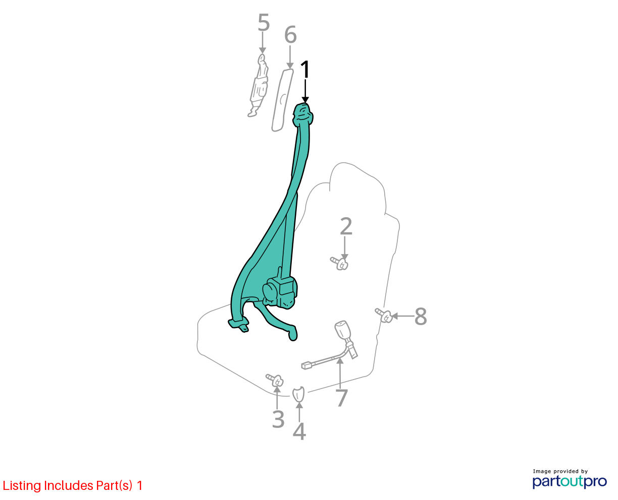 Blue seat belt front bucket passenger retractor with green plastic parts illustrated on a white background.