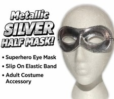 SILVER EYE HALF MASK Metallic Lame Masquerade Party Clown Mime Superhero Costume
