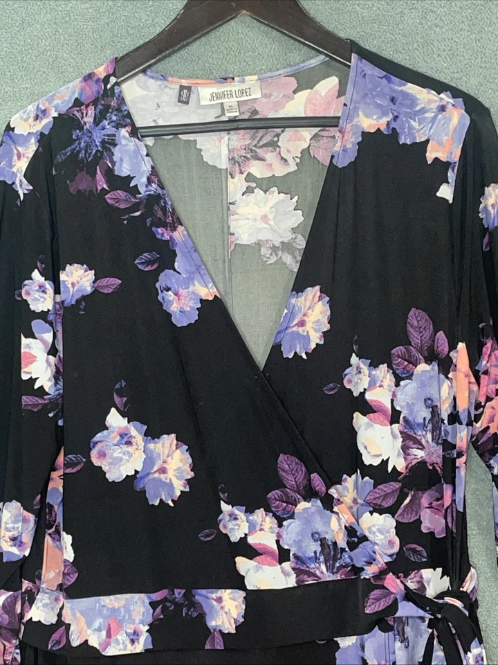 Maxi Vestido Jennifer Lopez Mujer Talla XL Elastizado Floral Imitación Envoltura Boho Otoño Foto 2 de 4