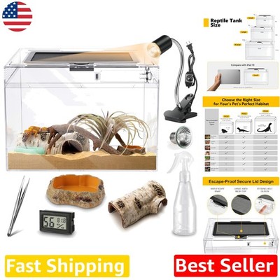 Reptile Terrarium Kit 7pc, Shatterproof PC Tank, Lockable Lid, 5.3Gal