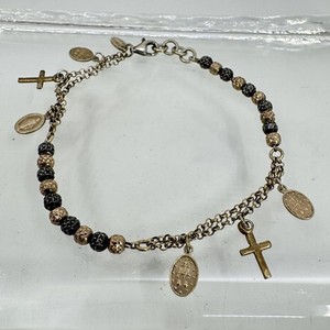 Authentic Sterling Silver Gold Plated Catholic Tiny Charm Bracelet Cross Mary 7.5”