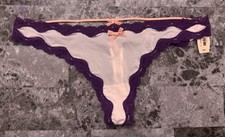 VICTORIA'S SECRET DREAM ANGELS M SMOOTH PURPLE LACE STRAPPY RARE THONG PANTIES