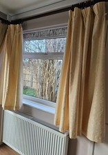 Cream Damask Pencil Pleat Curtains Pair Lined Jacquard Classic Floral