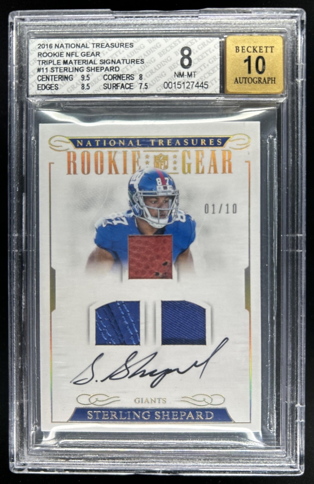Sterling Shepard Panini National Treasures Rookie NFL Gear Materials Signatures #11 Triple