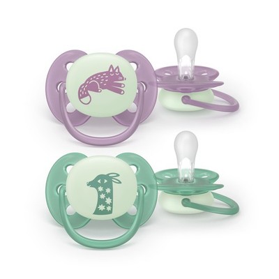 Philips Avent Schnuller ultra soft leuchtet im Dunkeln 6 - 18 Monate grün & lila