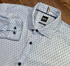 Hugo Boss Liam Shirt Men s M Blue Geometric 100 Lyocell Button Up