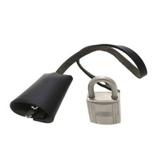 Hermes Clochette Padlock Black Silver Leather Key Holder Charm Hermes F643