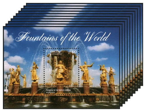 Lot 10X ST. VINCENT & THE GRENADINES 2015 Stamps Sheet Foutains of World #W30016